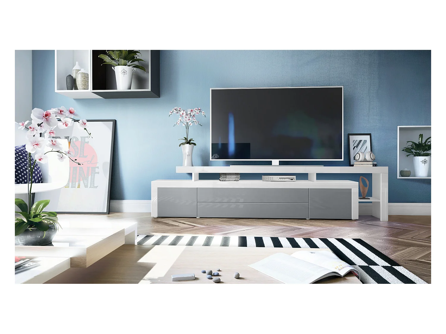 LOWBOARD Leon Grau Hochglanz / Weiß Hochglanz