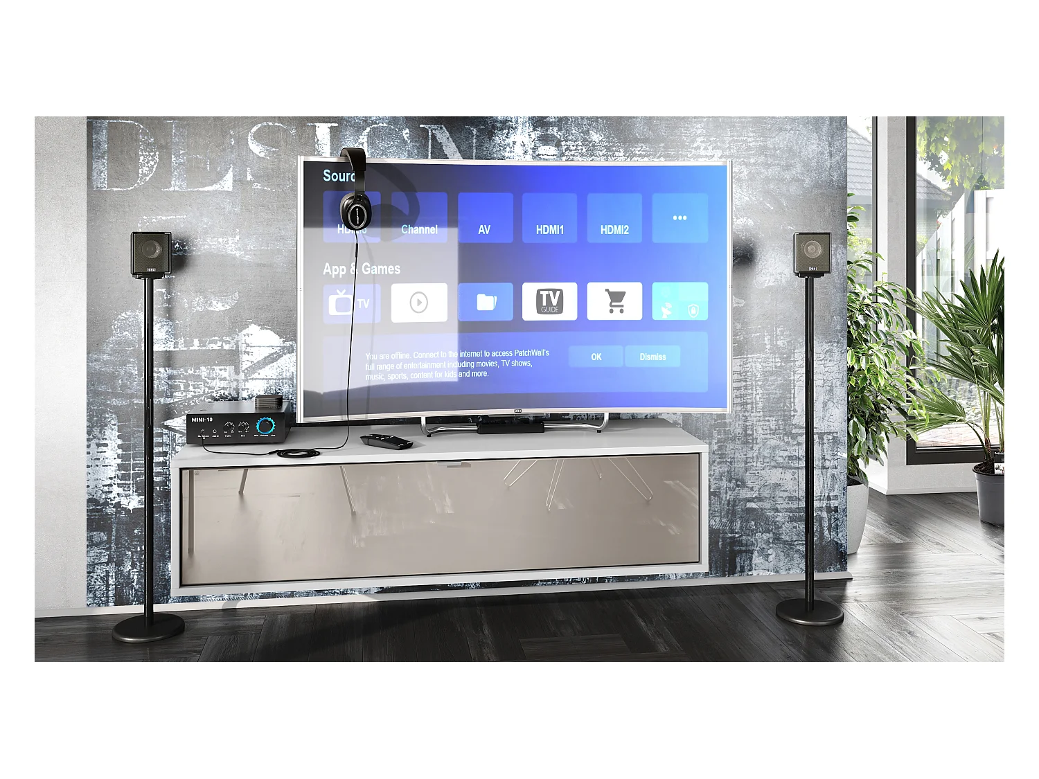Mueble televisor Lana 120 Mueble de pared para televisión 120 x 29 x 37 cm, Cuerpo en Blanco Mate, Frentes en Gris arena de alto brillo | Gran variedad de colores