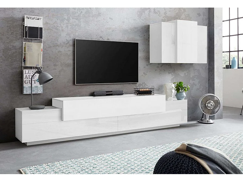 Meuble TV mural blanc au design moderne Stady WH