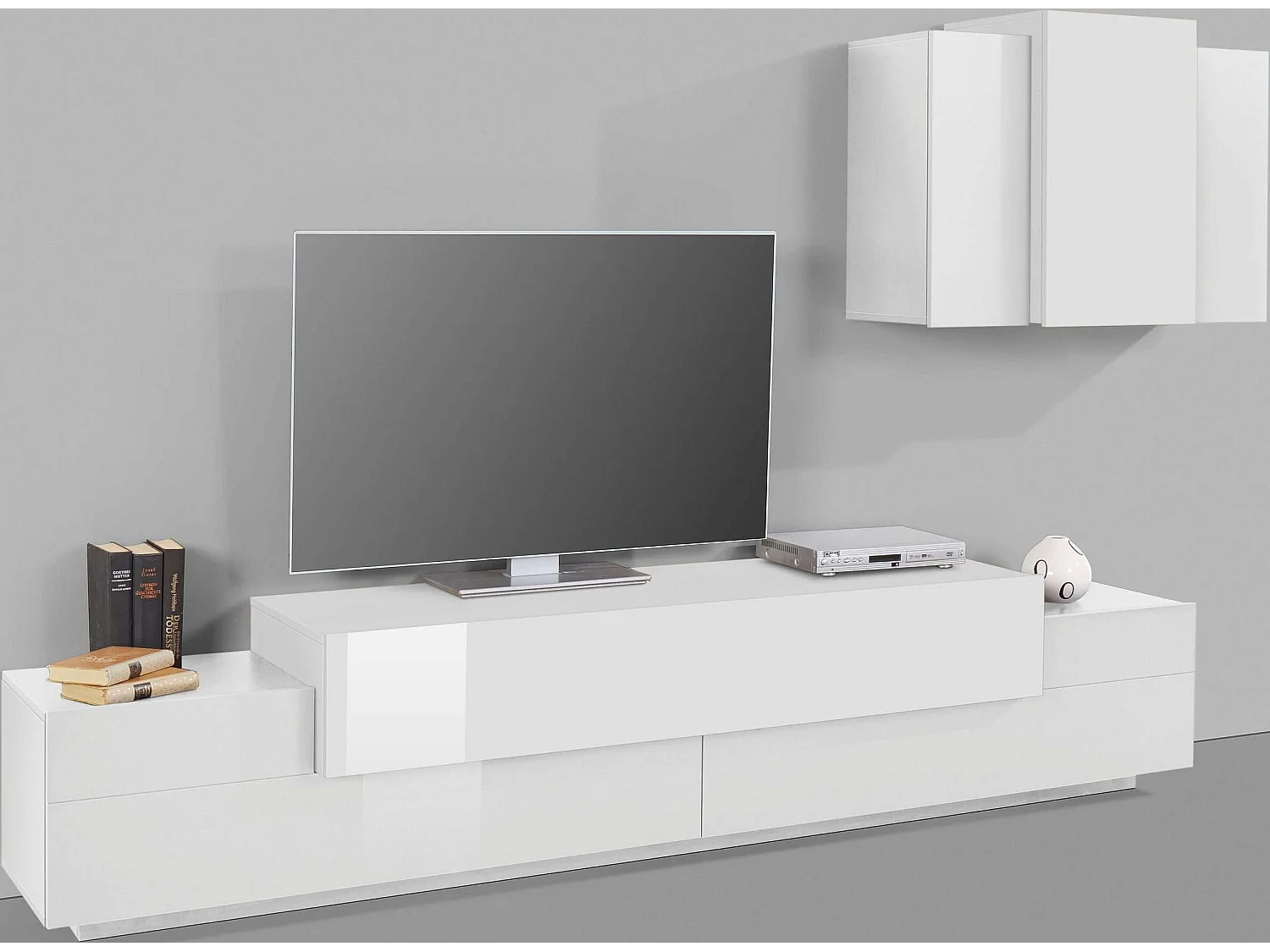 Meuble mural moderne Stady WH blanc avec support TV suspendu