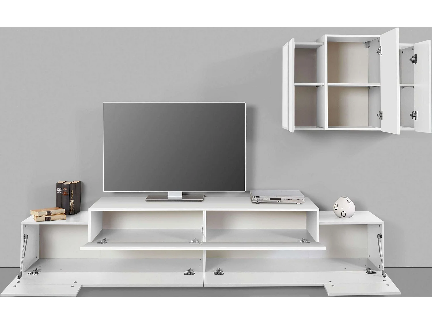 Meuble mural moderne Stady WH blanc avec support TV suspendu