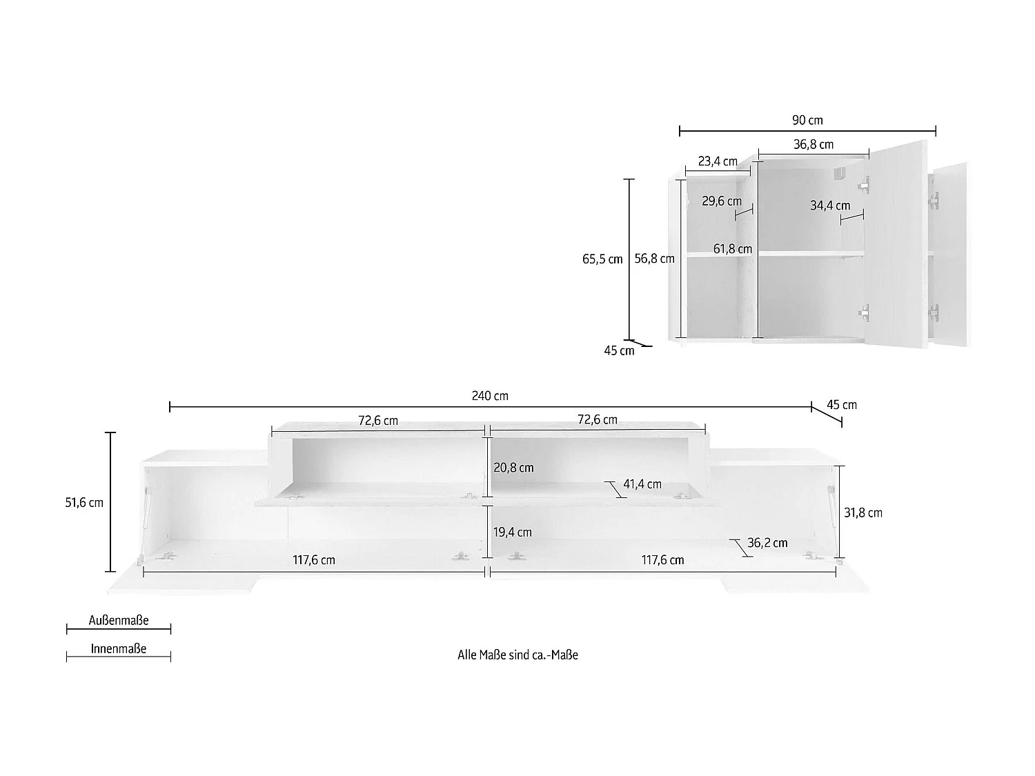 Meuble mural moderne Stady WH blanc avec support TV suspendu
