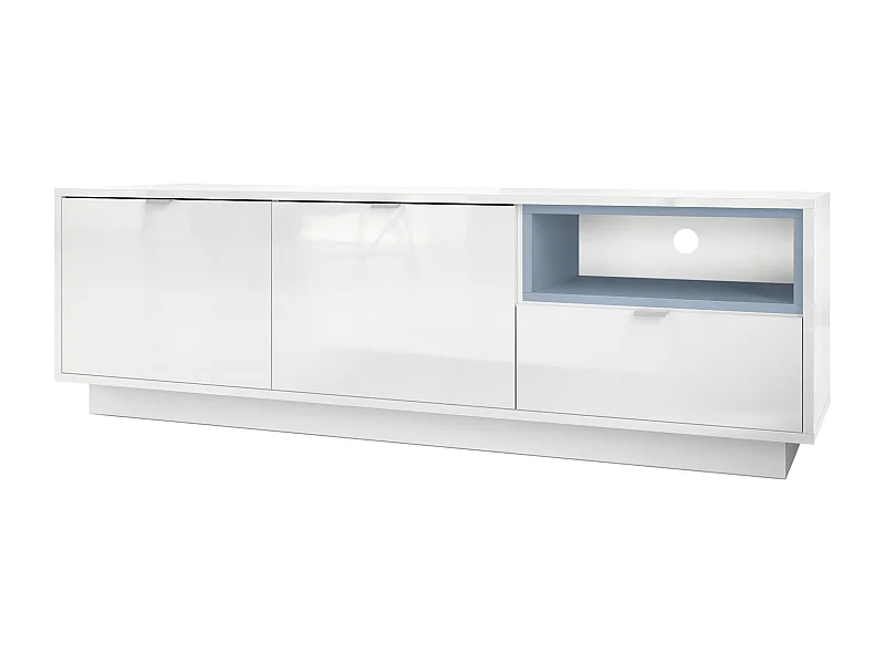 Mobile TV Metro, Struttura in bianco lucido / Frontale in bianco lucido con inserto in denim opaco