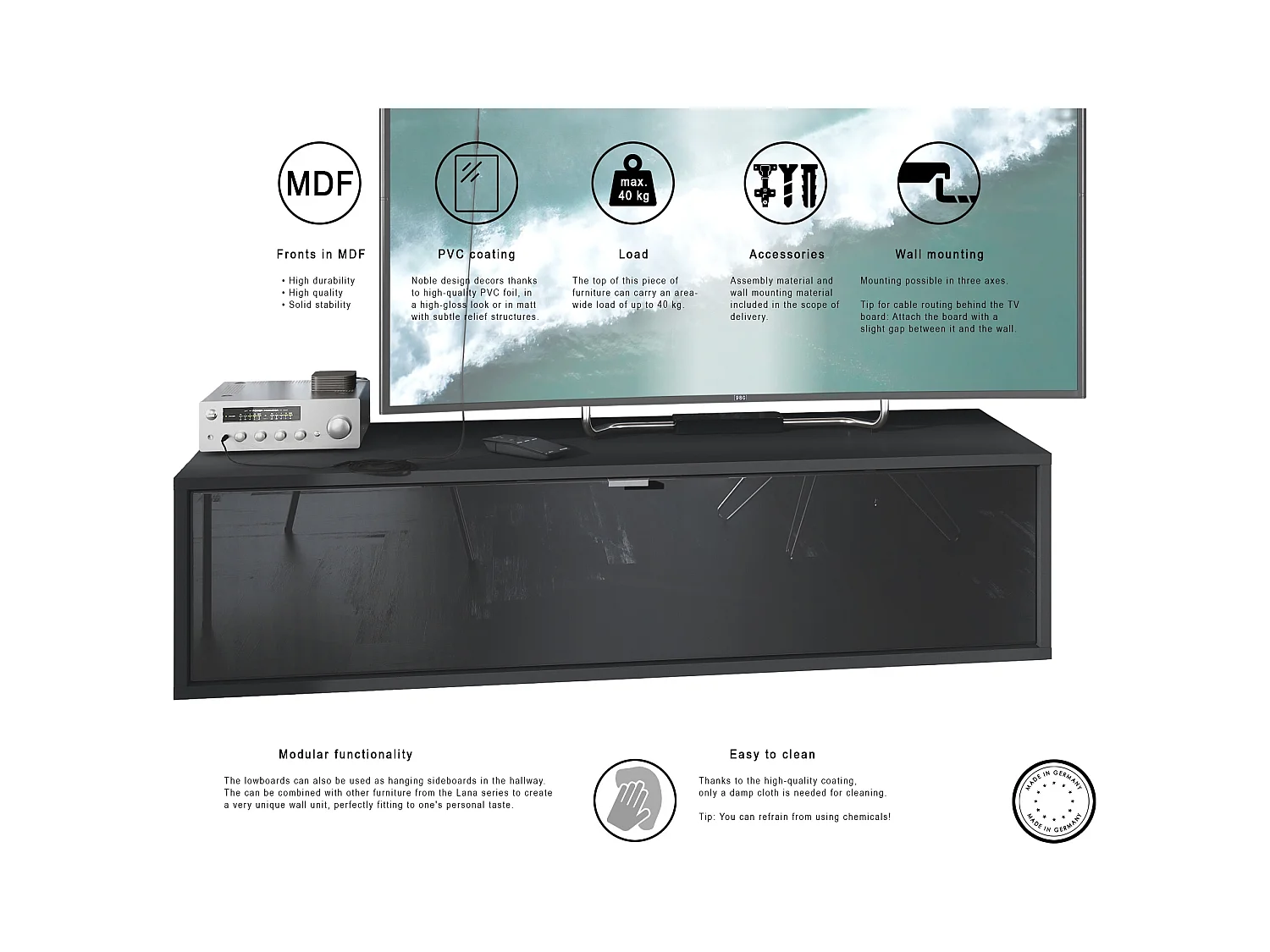 LOWBOARD Lana Fronten in Weiß Hochglanz