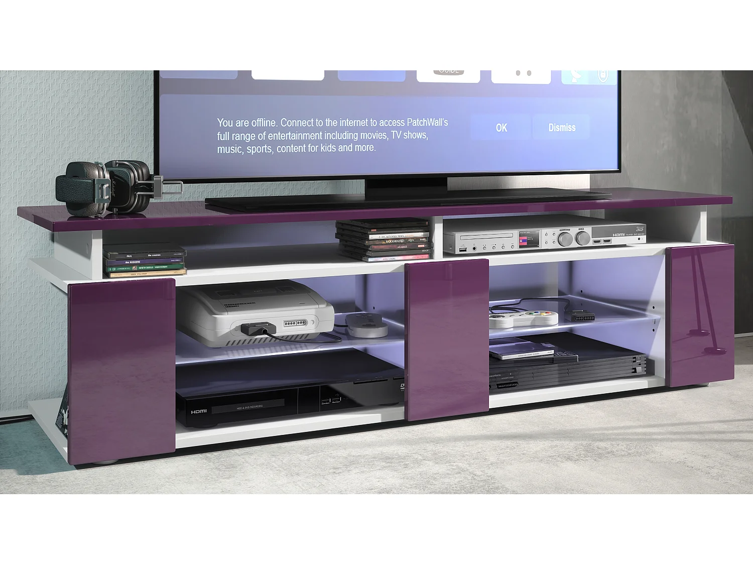 LOWBOARD Movie Fronten und obere Platte des Aufsatzes in Brombeer Hochglanz