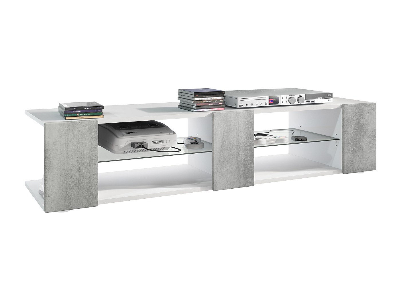 Mueble De TV TRORHUN Con 6 Compartimentos Y Diseño Arqueado, Mesa De Tele Rectangular De 140x38x48 Cm En Blanco, Ideal Para Salón, Dormitorio U Oficina Mueble Blanco En.casa