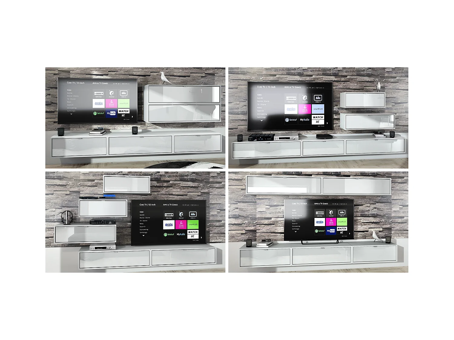 Unité murale Lana V2 composée de 5 unités murales à 12 compartiments, caisson en Blanc mat, façades en Gris haute brillance