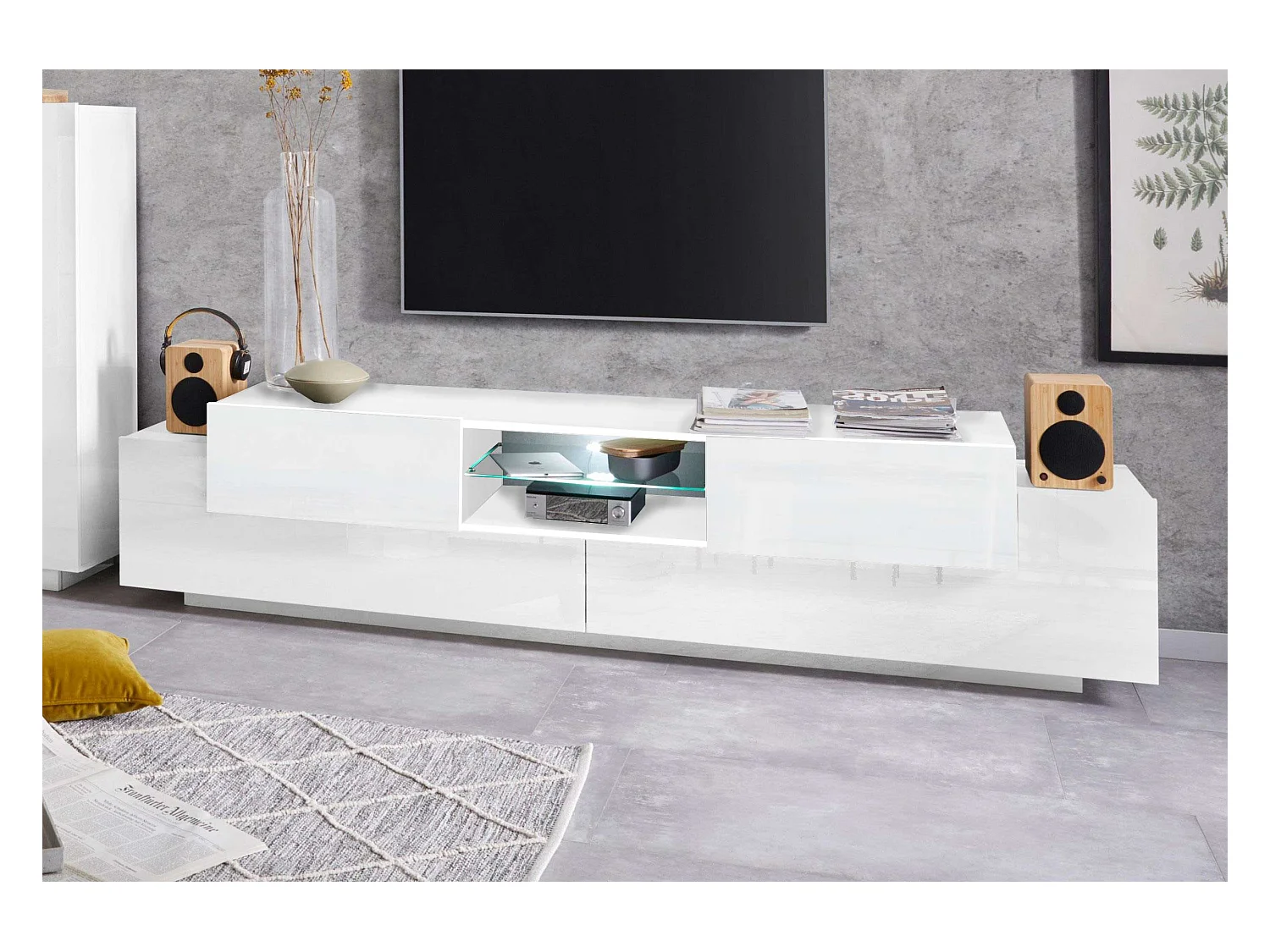 Meuble TV New Coro L 220 x H 51 x P 45 cm blanc