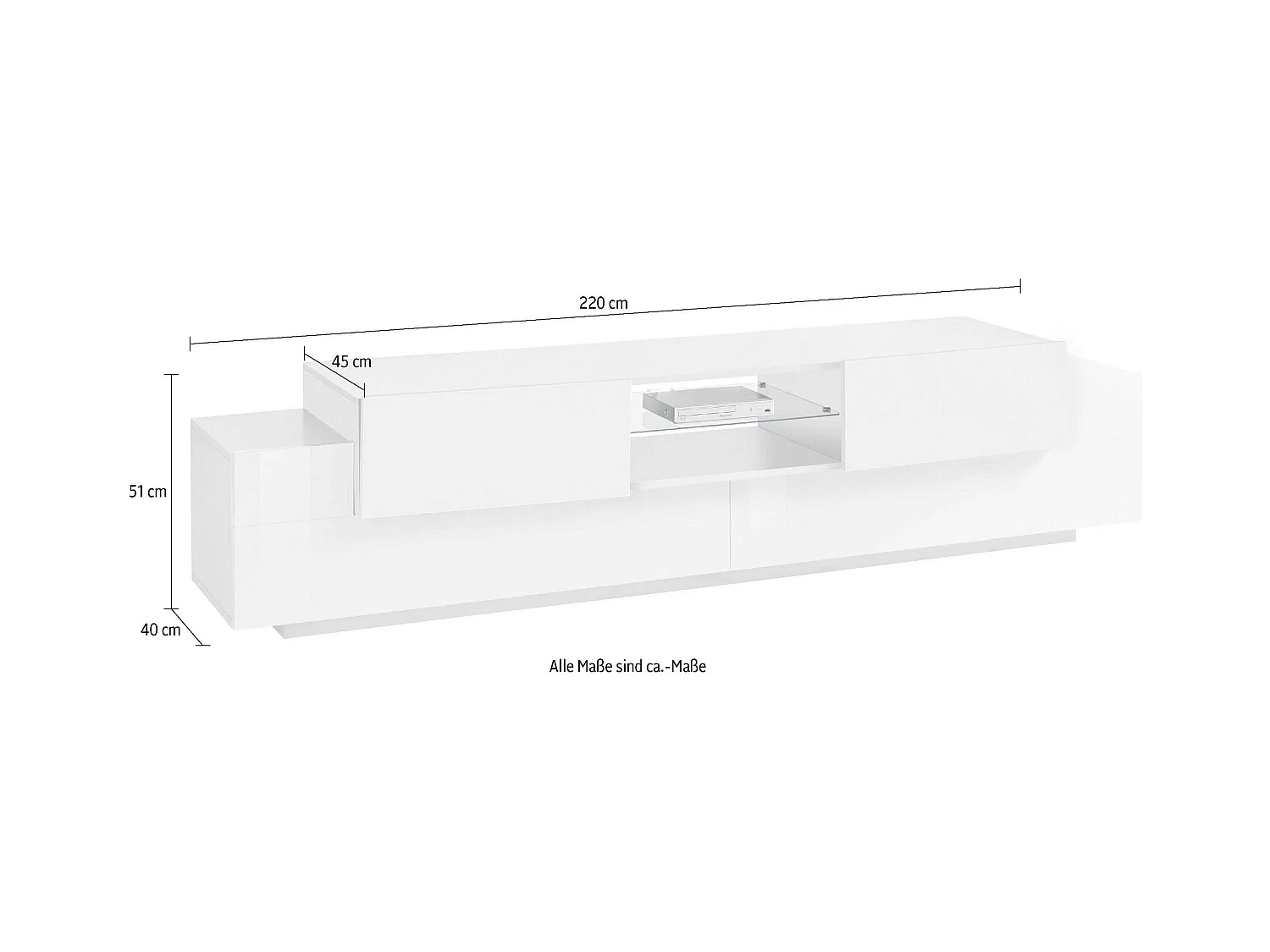 Meuble TV New Coro L 220 x H 51 x P 45 cm blanc