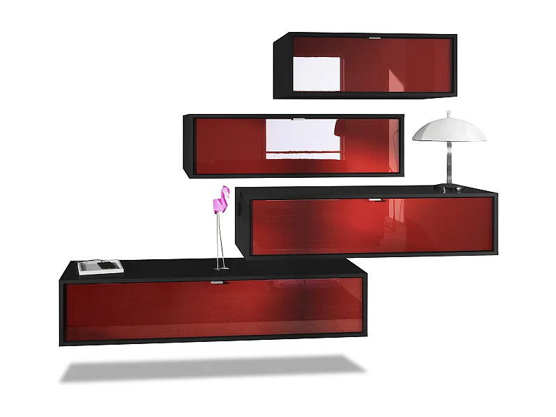 WOHNWAND Lana Fronten in Bordeaux Hochglanz