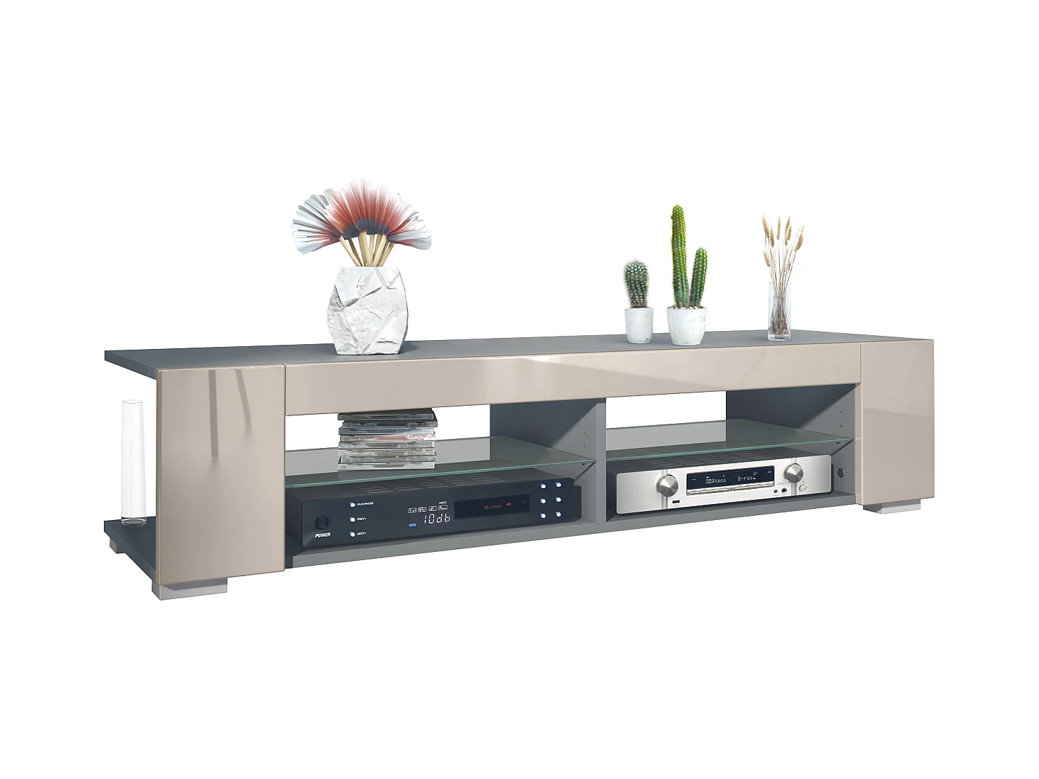 Meuble TV Movie, meuble TV avec 4 compartiments ouverts et moulures décoratives, anthracite mat/ (134,5 x 30,5 x 38,5 cm)
