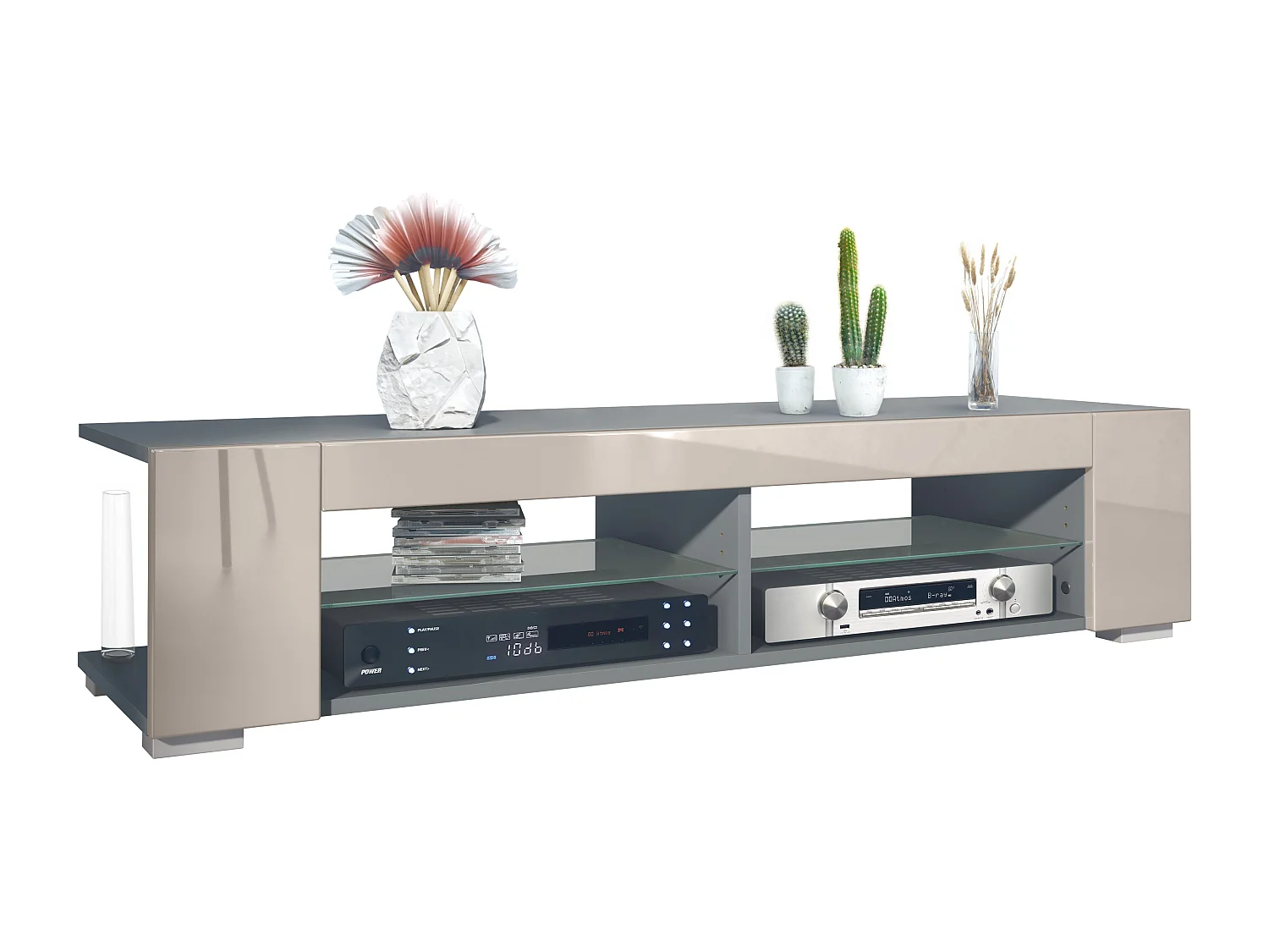 Vladon Mobile TV Movie, mobile TV con 4 vani aperti e cornici decorative, antracite opaco/ (134,5 x 30,5 x 38,5 cm)