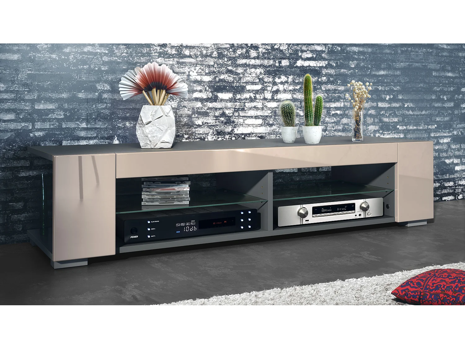 Vladon Mobile TV Movie, mobile TV con 4 vani aperti e cornici decorative, antracite opaco/ (134,5 x 30,5 x 38,5 cm)