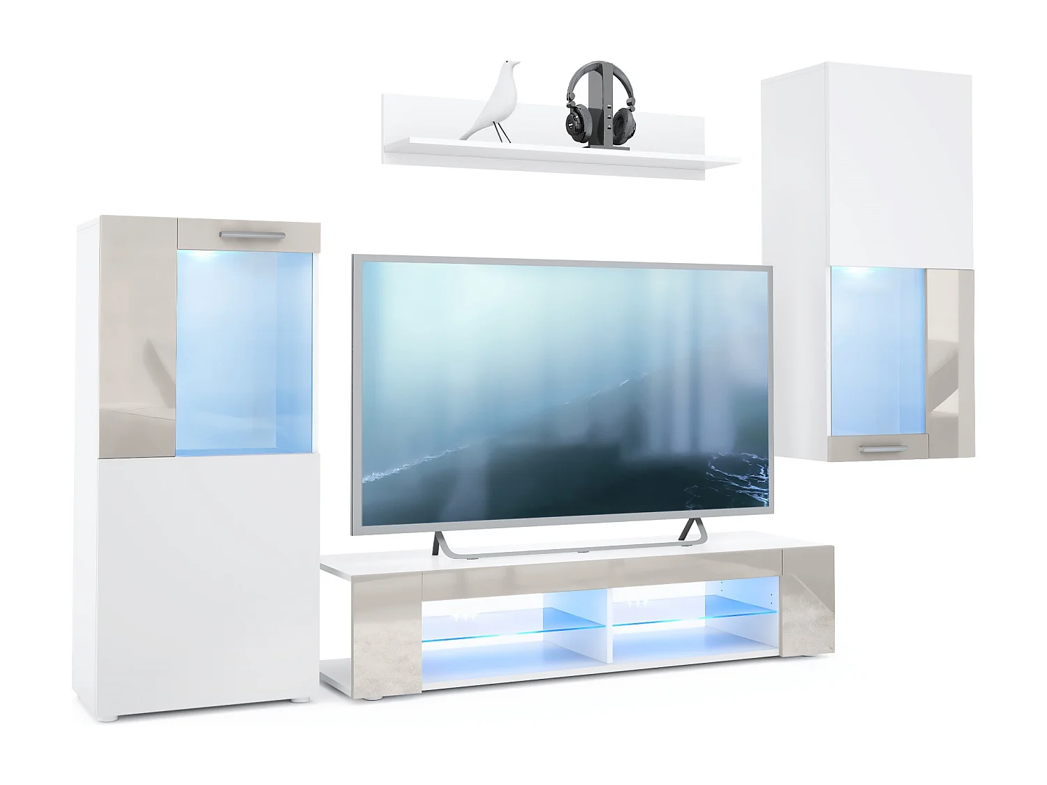 WOHNWAND Movie Absetzungen in Sandgrau Hochglanz