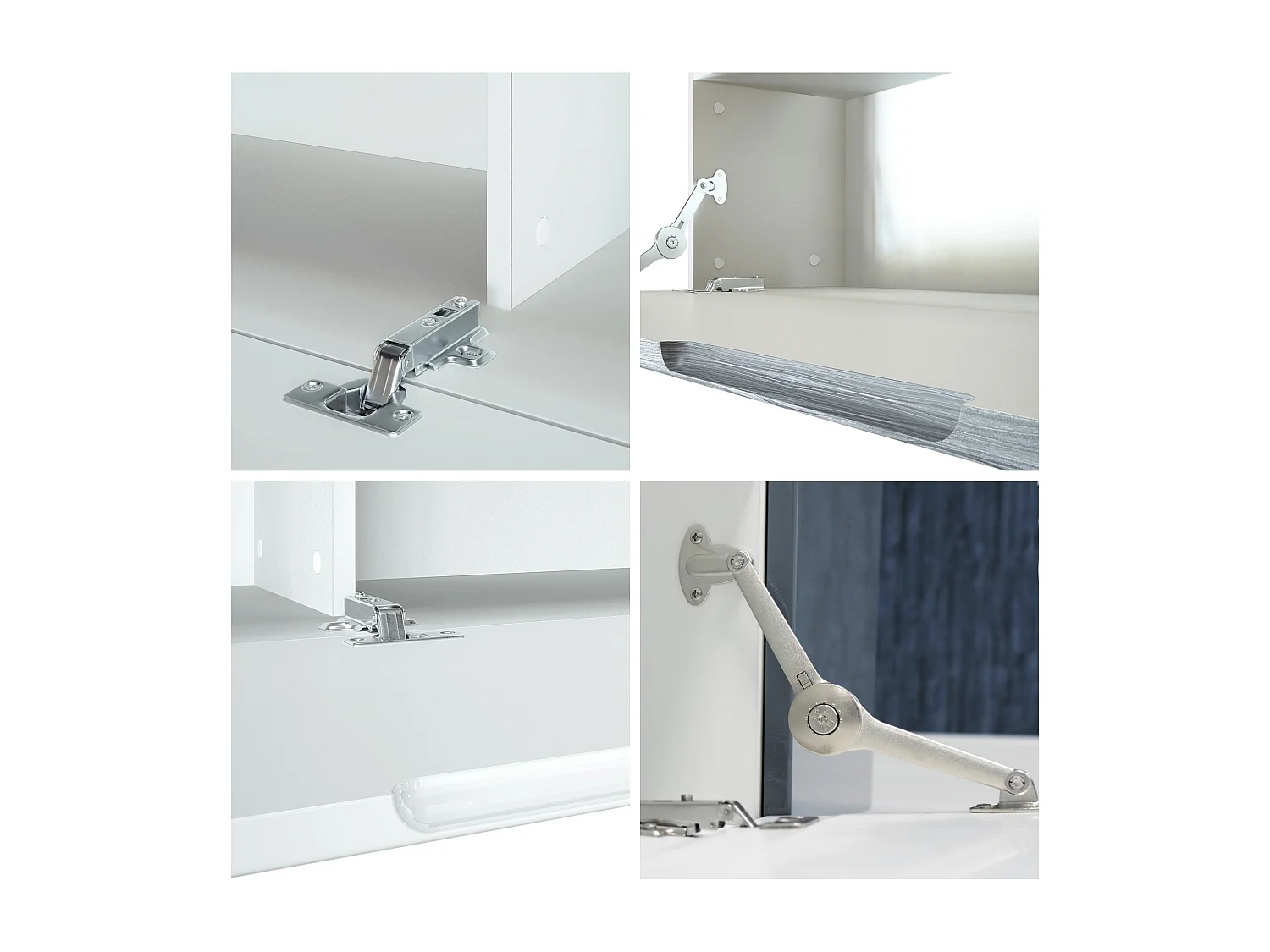 Set da soggiorno  Mirage, Parete attrezzata con 2 ante, 2 ante a ribalta e 6 ripiani a giorno in vetro, bianco opaco/grigio lucido (262 x 183 x 39 cm)