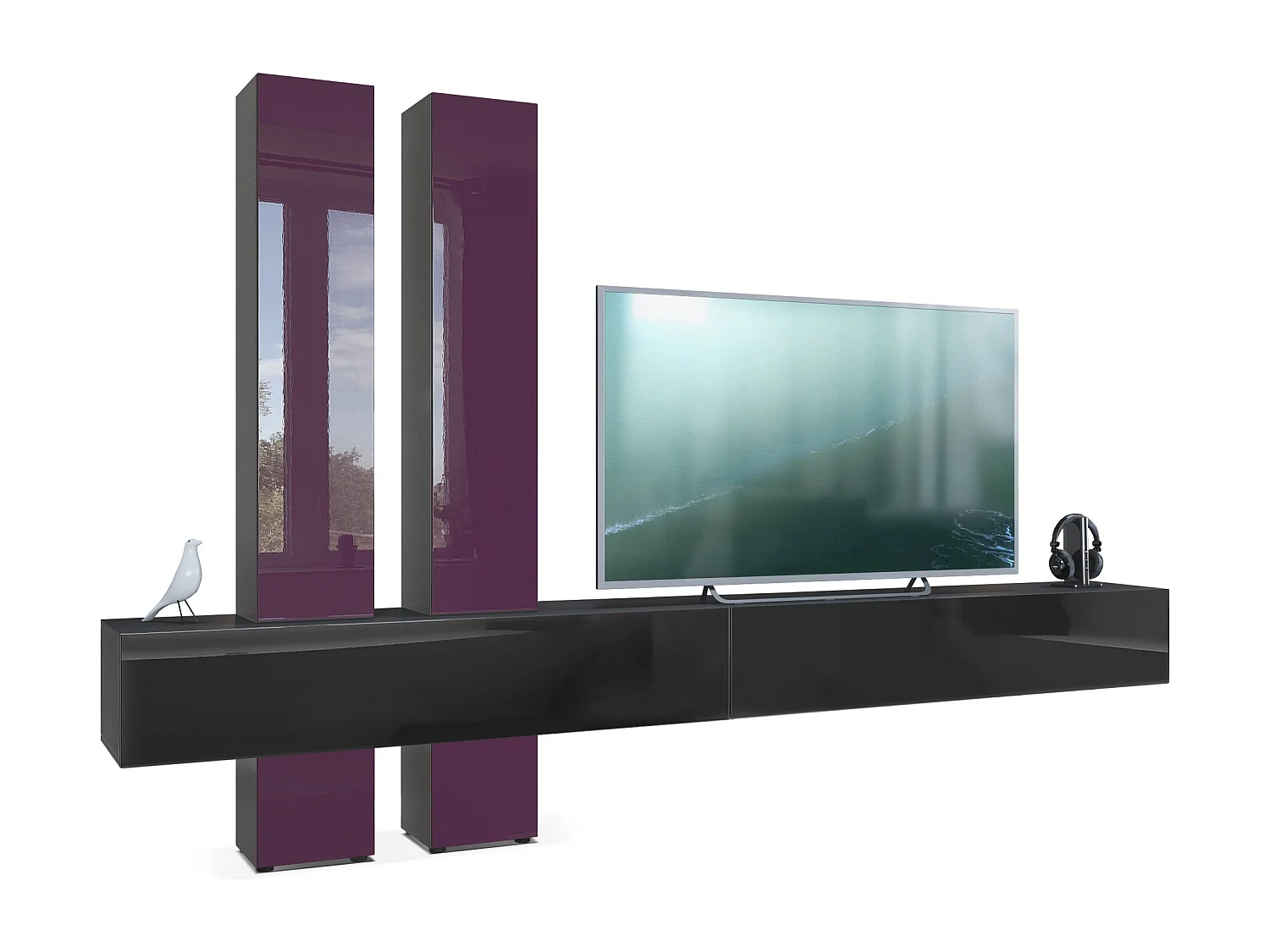 WOHNWAND Moja Türen in Brombeer Hochglanz