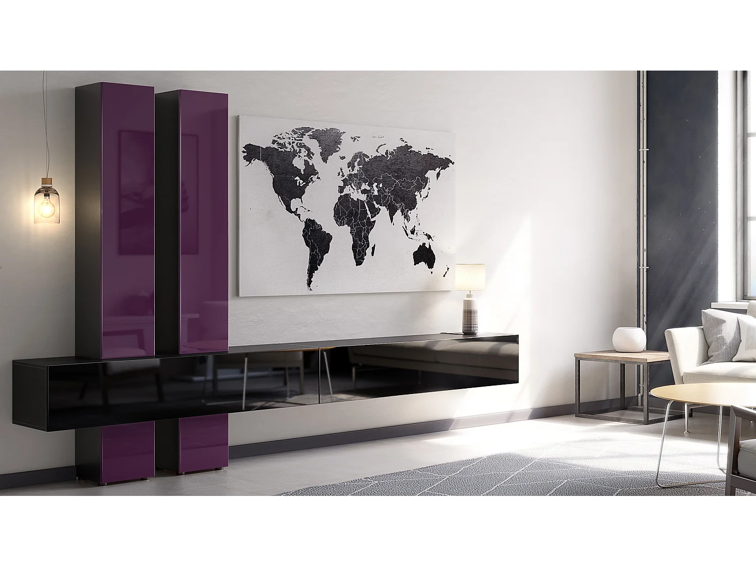 WOHNWAND Moja Türen in Brombeer Hochglanz