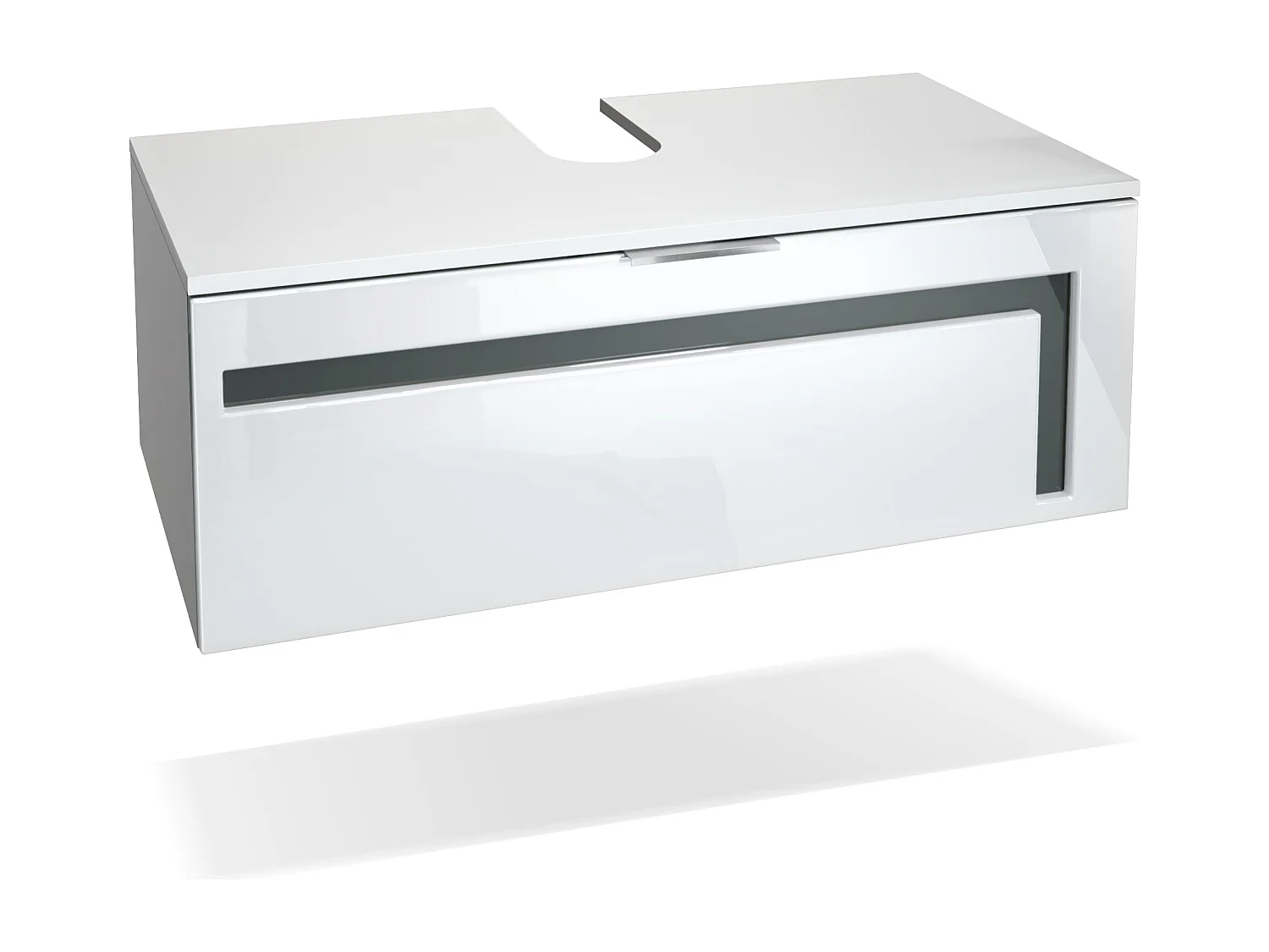 Meuble sous vasque Lavabo Aloha V2, Corps en Blanc mat / Façades en Blanc haute brillance avec un décor en Gris haute brillance