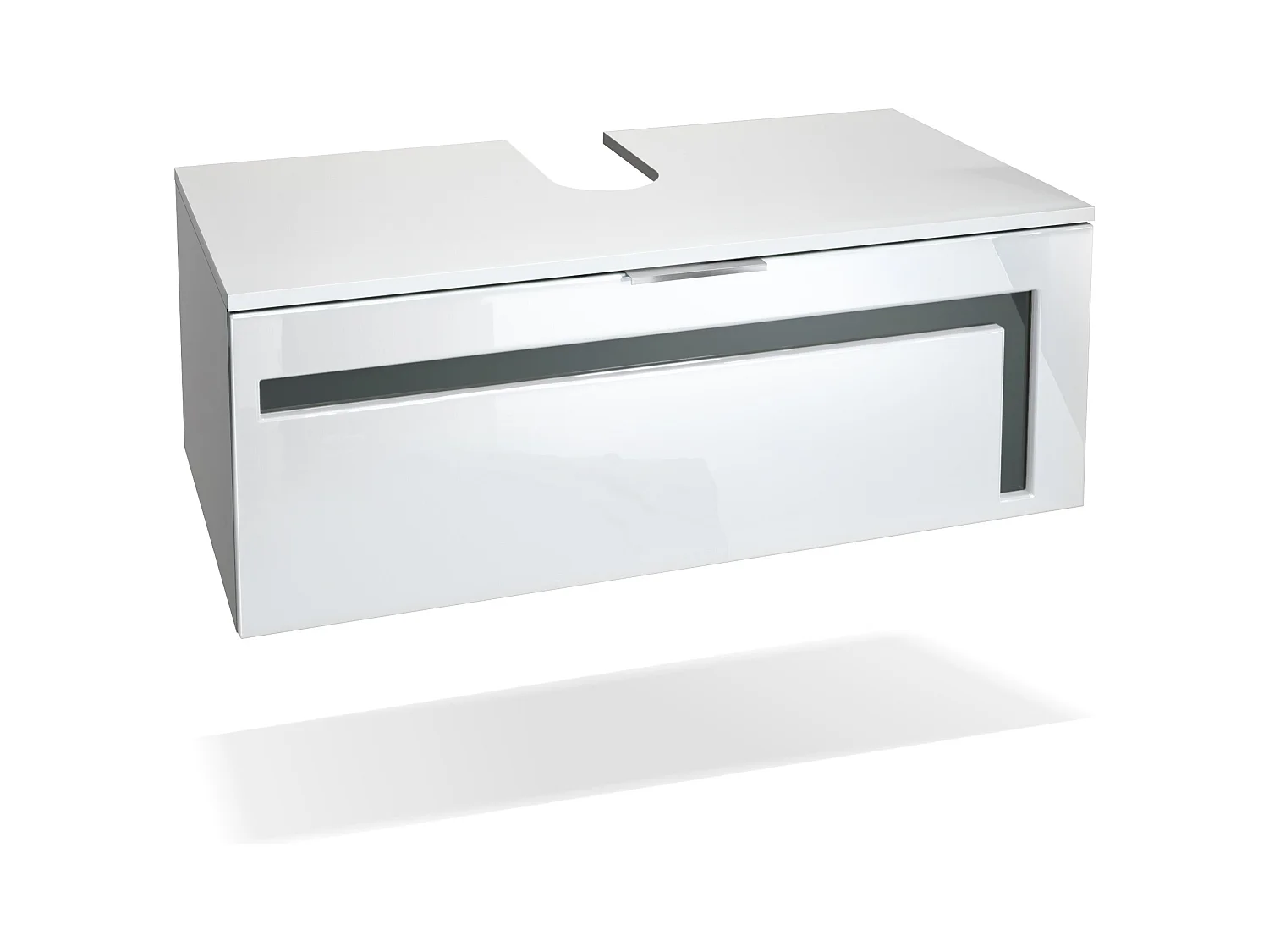 Meuble sous vasque Lavabo Aloha V2, Corps en Blanc mat / Façades en Blanc haute brillance avec un décor en Gris haute brillance