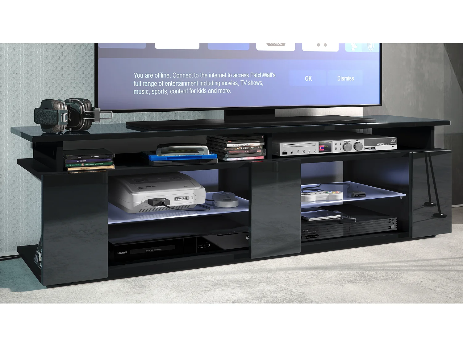 LOWBOARD Movie Fronten und obere Platte des Aufsatzes in Schwarz Hochglanz