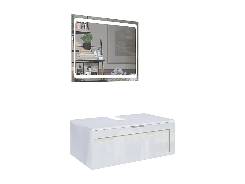 WASCHBECKENUNTERSCHRANK Aloha Absetzungen in Creme Hochglanz