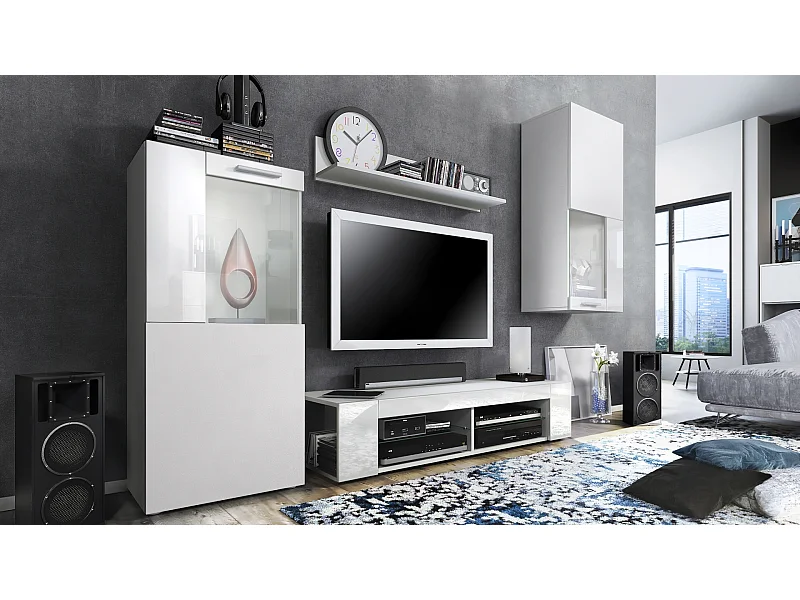 WOHNWAND Movie Absetzungen in Weiß Hochglanz