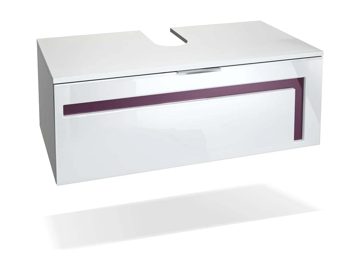 Meuble sous vasque Lavabo Aloha V2, Corps en Blanc mat / Façades en Blanc haute brillance avec un décor en Mûre haute brillance