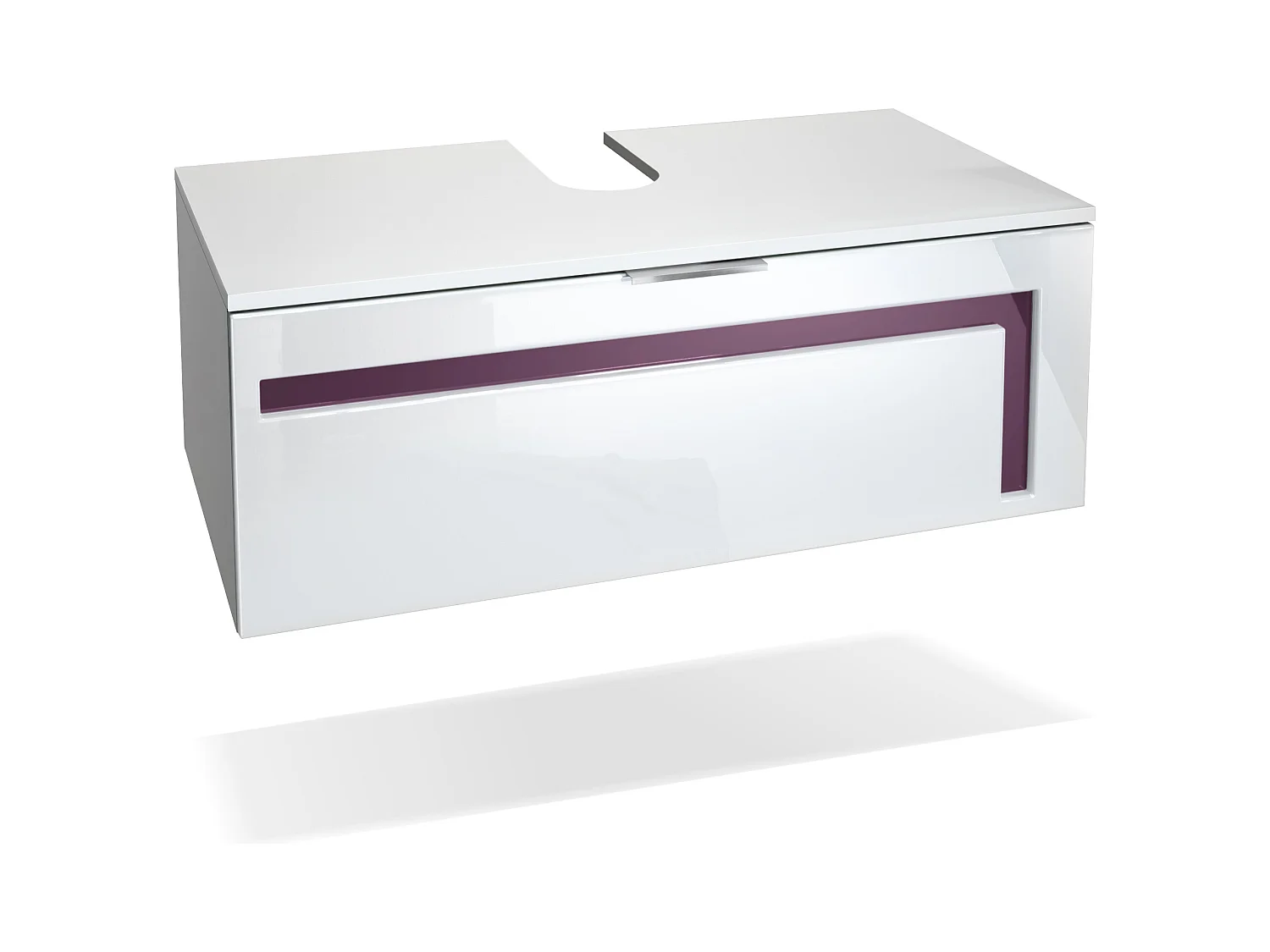 Meuble sous vasque Lavabo Aloha V2, Corps en Blanc mat / Façades en Blanc haute brillance avec un décor en Mûre haute brillance