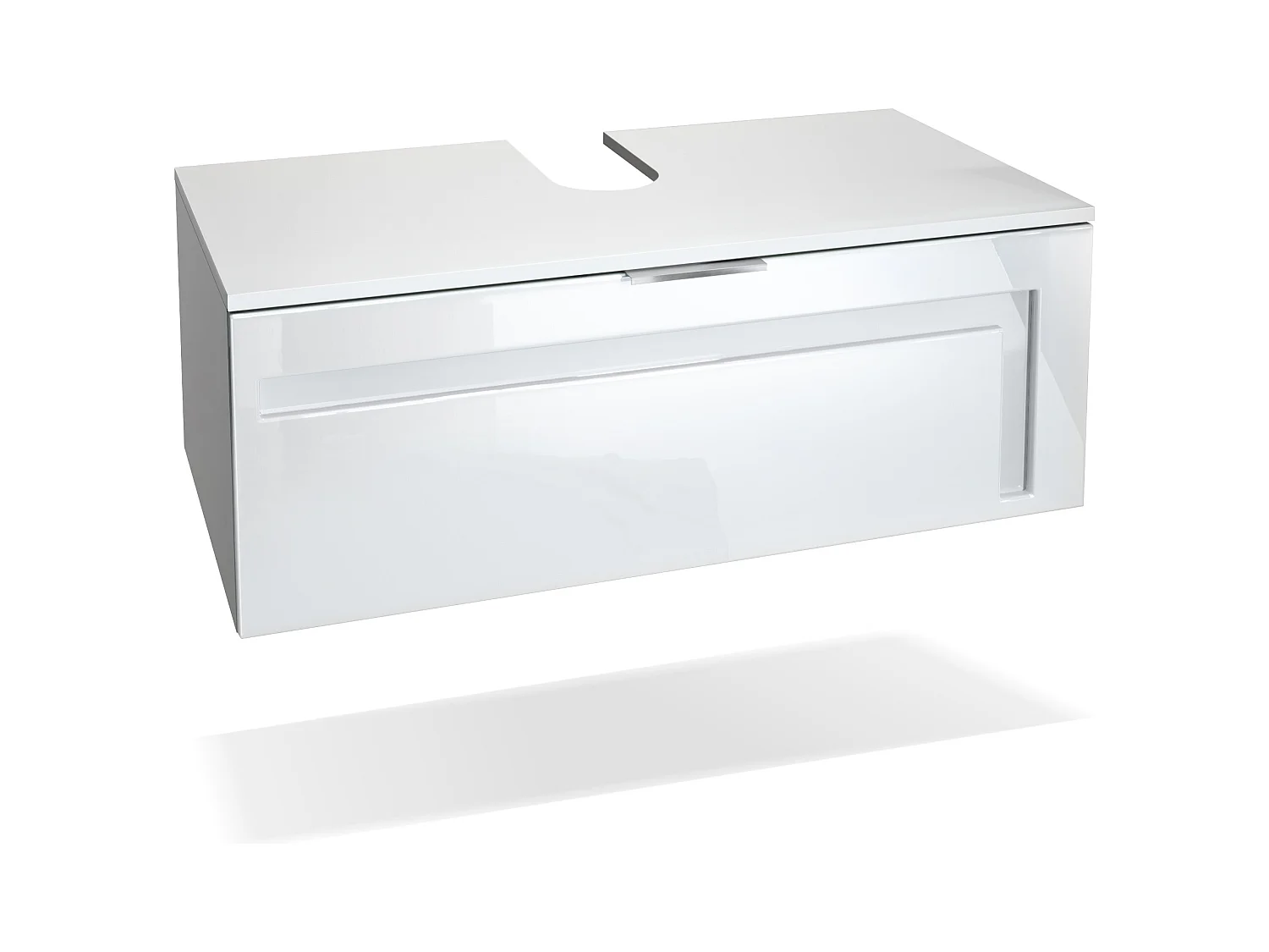 Meuble sous vasque Lavabo Aloha V2, Corps en Blanc mat / Façades en Blanc haute brillance avec un décor en Blanc haute brillance