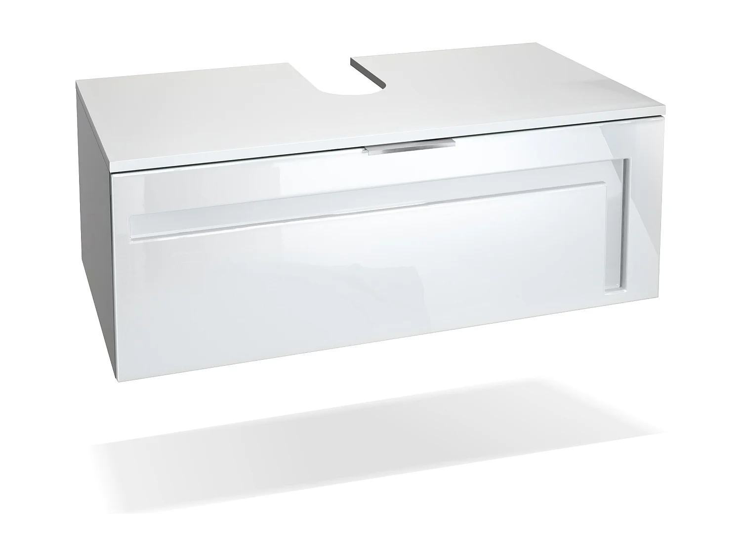 Meuble sous vasque Lavabo Aloha V2, Corps en Blanc mat / Façades en Blanc haute brillance avec un décor en Blanc haute brillance