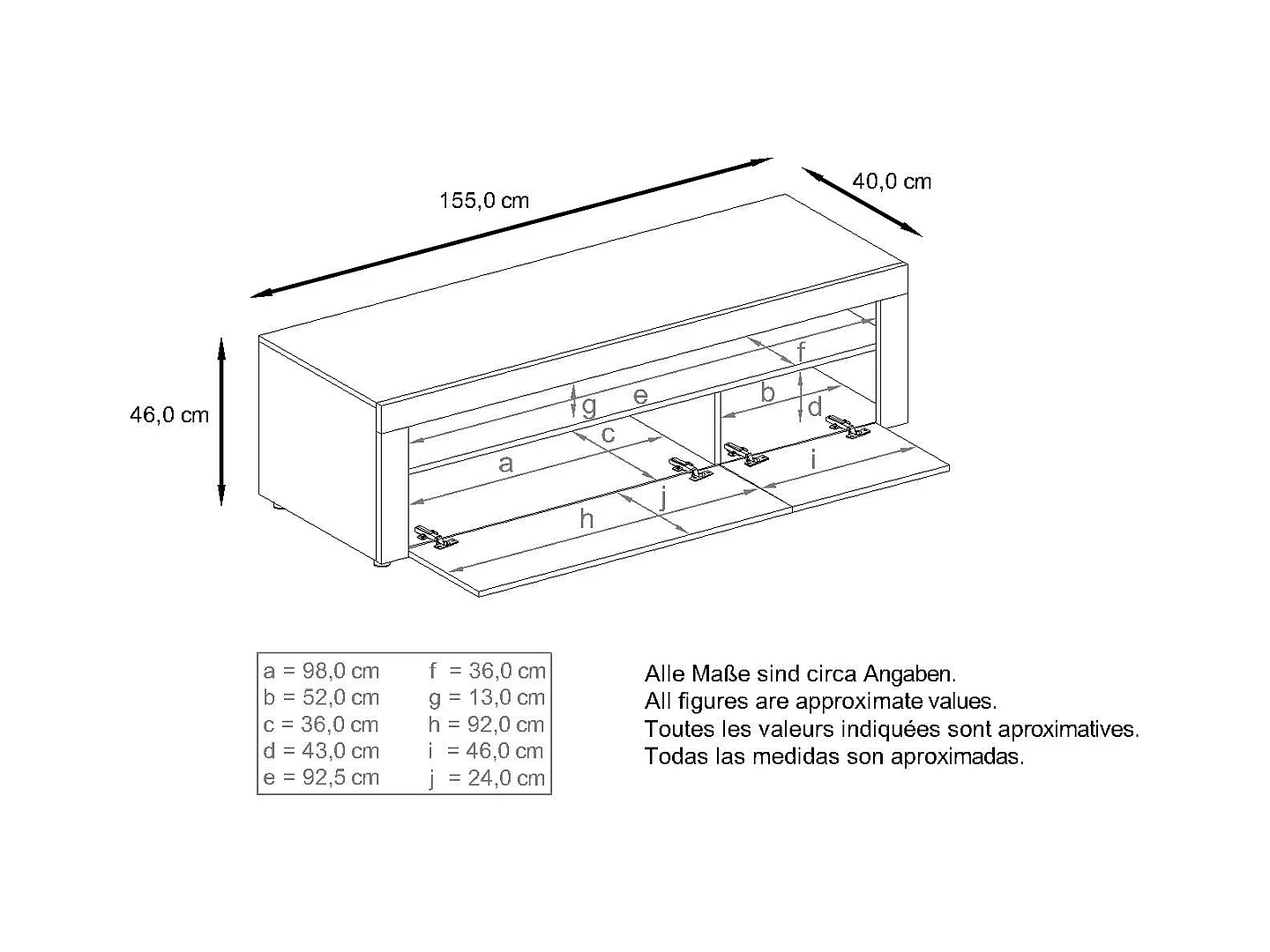 Ensemble de salon  Berlin, composé de 1 meuble TV avec 1 compartiment ouvert et 2 abattants, et 1 table basse, blanc mat/blanc haute brillance