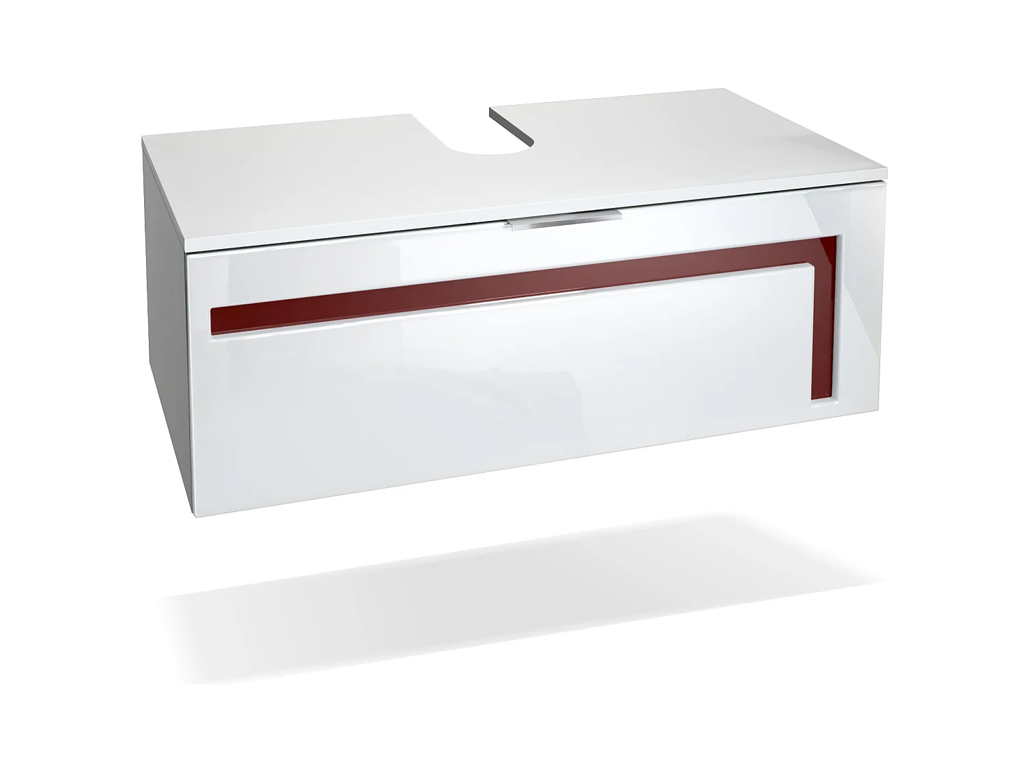 Meuble sous vasque Lavabo Aloha V2, Corps en Blanc mat / Façades en Blanc haute brillance avec un décor en Bordeaux haute brillance