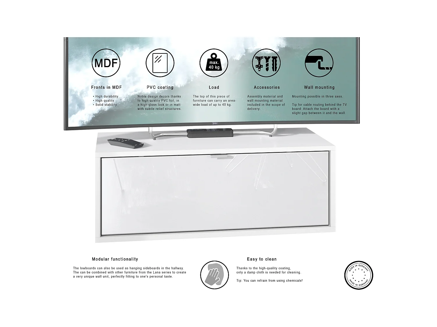 LOWBOARD Lana Fronten in Sandgrau Hochglanz