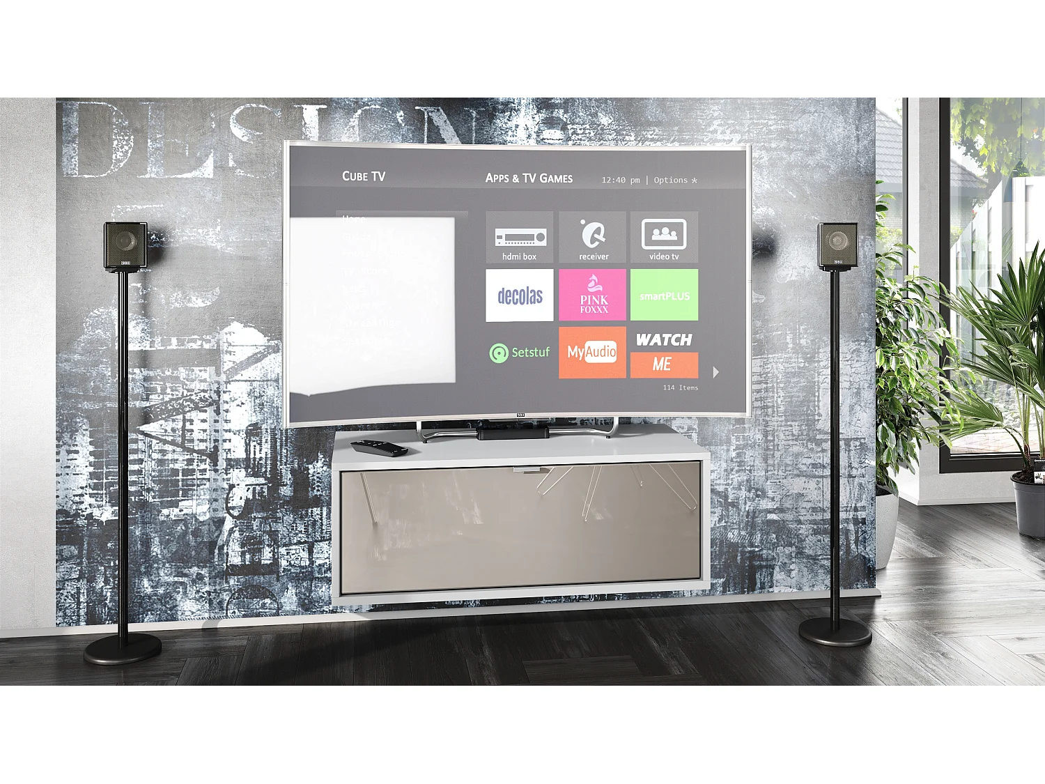 Meuble TV Lana 80 armoire murale lowboard 80 x 29 x 37 cm, caisson en blanc mat, façades en Gris sable haute brillance | Grand choix de couleurs