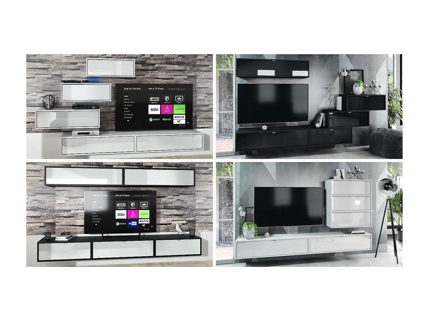 Meuble TV Lana 80 armoire murale lowboard 80 x 29 x 37 cm, caisson en blanc mat, façades en Gris sable haute brillance | Grand choix de couleurs