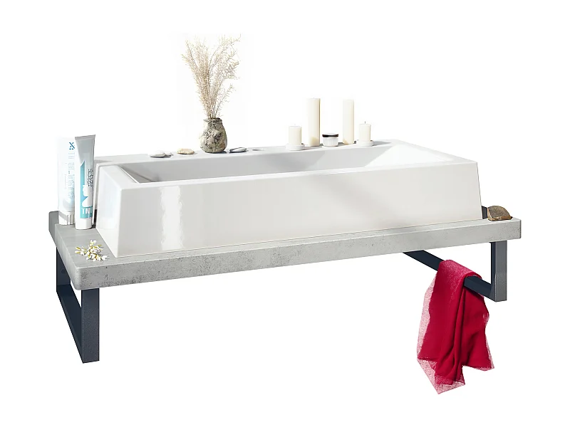 Lavabo Nizza con encimera en color hormigón oxidado y soporte de lavabo de metal negro (95 x 31,4 x 51 cm)