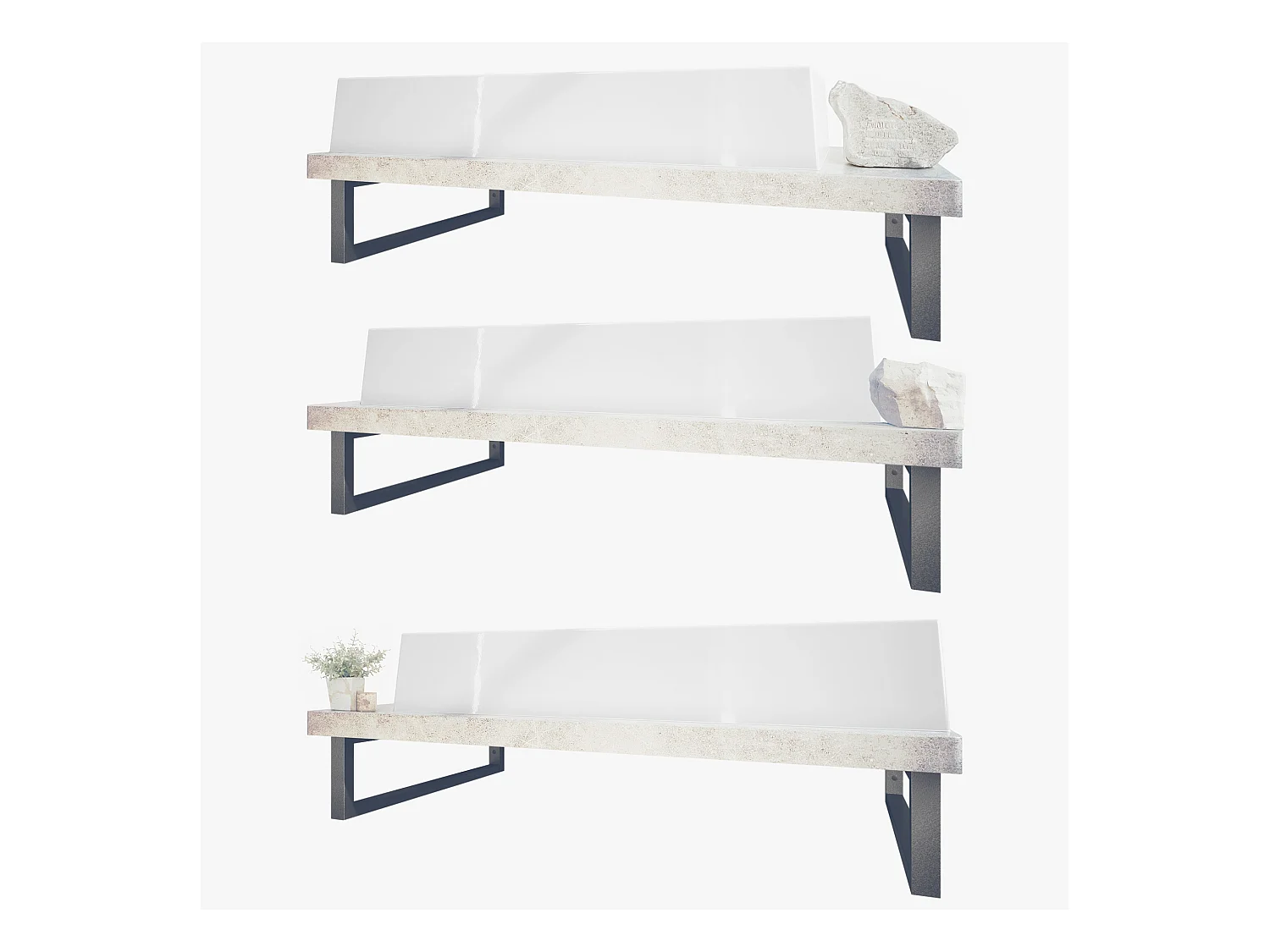 Vasque Nizza avec plateau de lavabo de couleur aspect béton oxyde et support de lavabo en métal noir (95 x 31,4 x 51 cm)