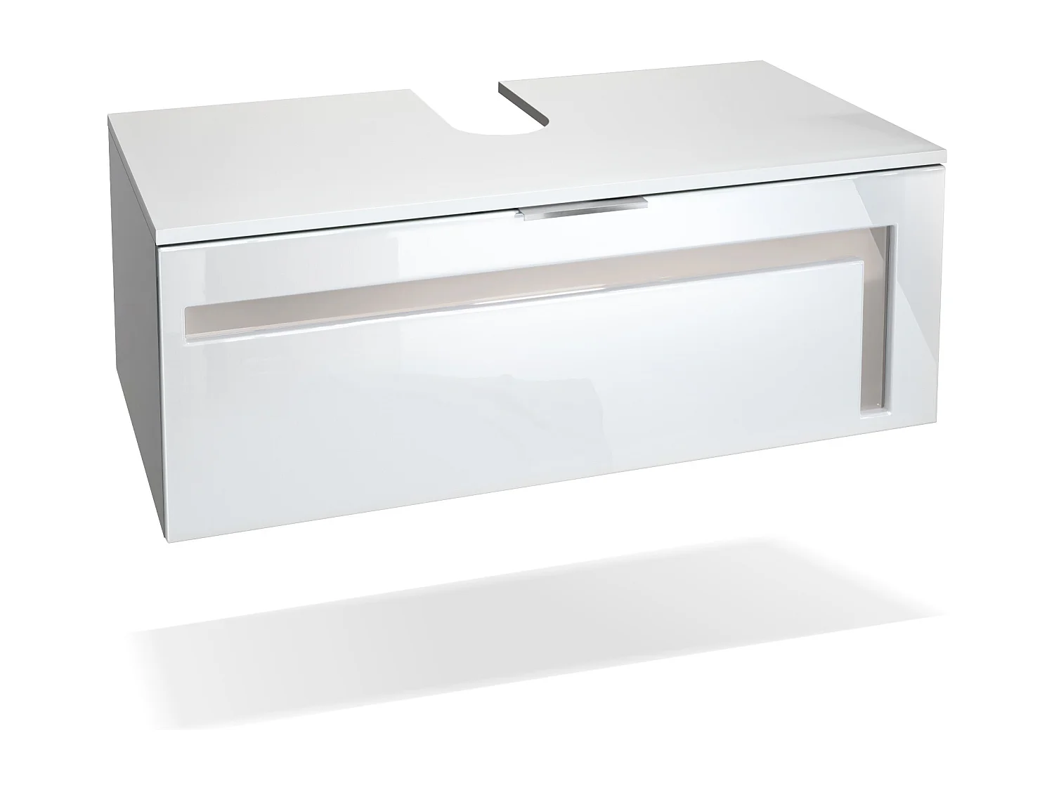 Meuble sous vasque Lavabo Aloha V2, Corps en Blanc mat / Façades en Blanc haute brillance avec un décor en Gris sable haute brillance