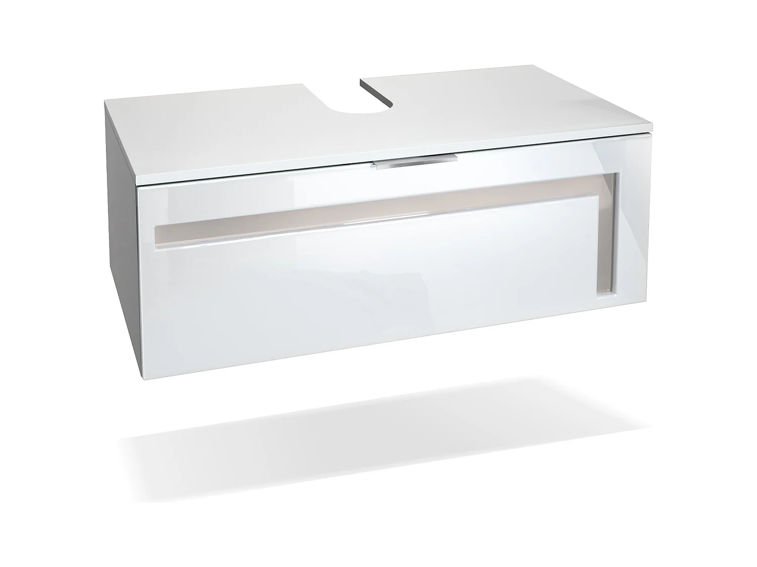 Meuble sous vasque Lavabo Aloha V2, Corps en Blanc mat / Façades en Blanc haute brillance avec un décor en Gris sable haute brillance