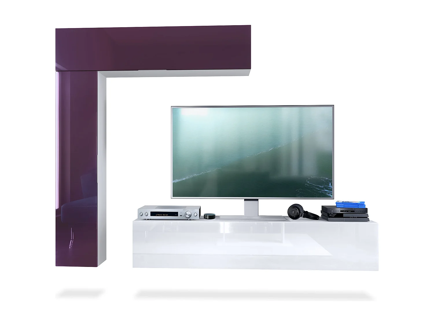 WOHNWAND Taurito Fronten in Brombeer Hochglanz