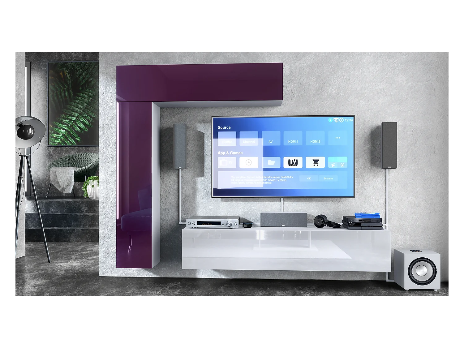 WOHNWAND Taurito Fronten in Brombeer Hochglanz