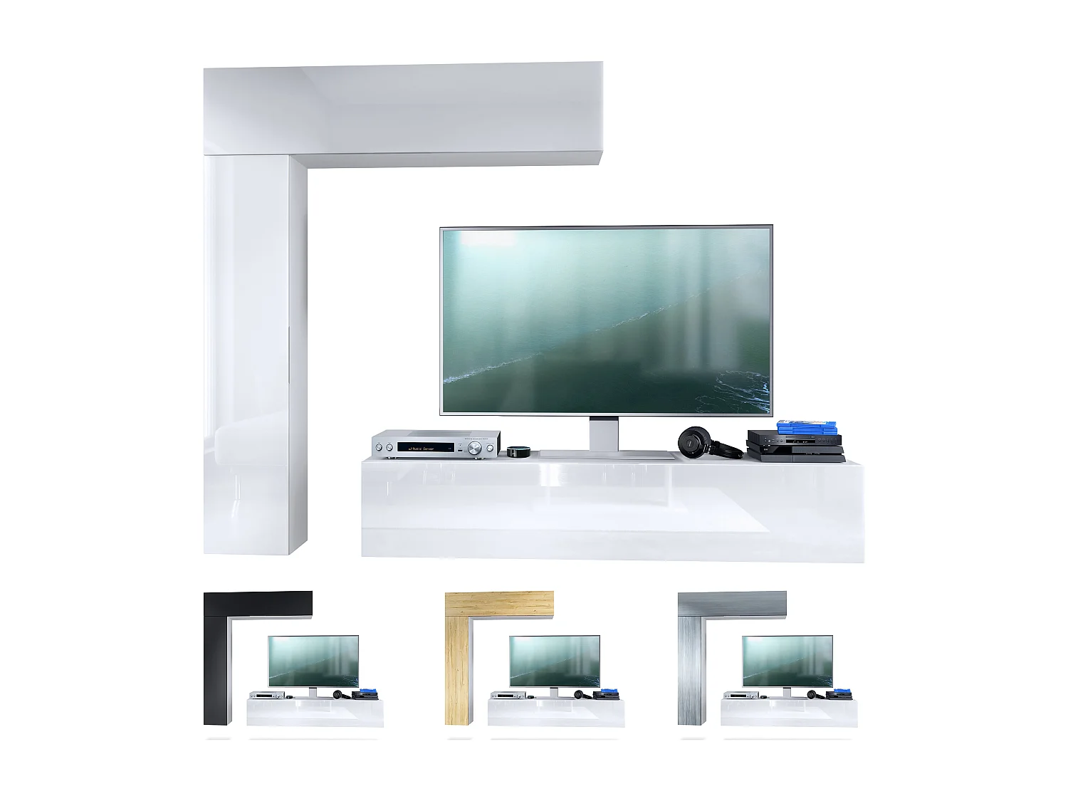 Meuble-paroi Taurito, blanc mat/mûre haute brillance - Meuble-paroi moderne pour votre salon (320 x 182 x 39 cm)