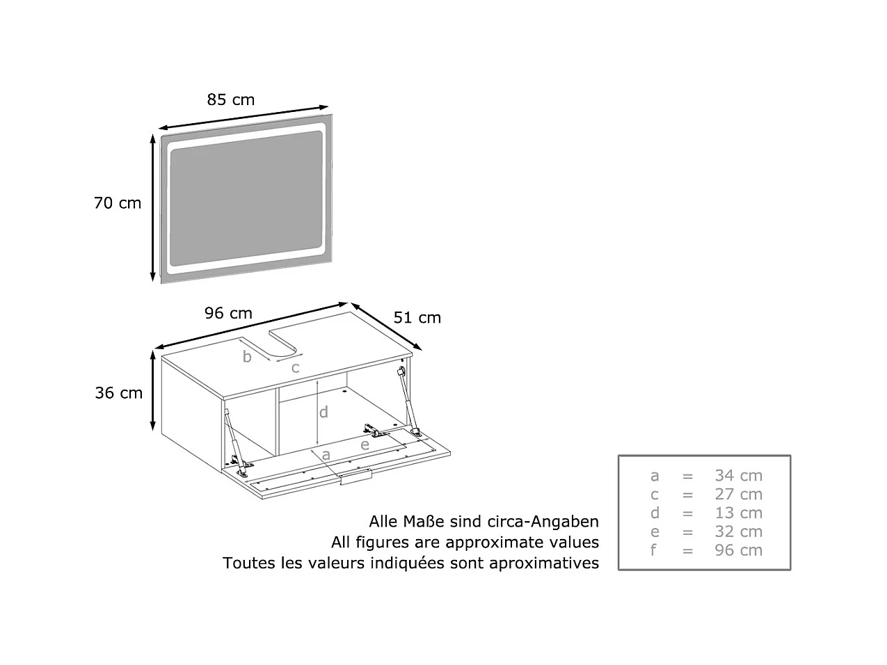 Meuble sous vasque Lavabo Aloha V2, Corps en Blanc mat / Façades en Blanc haute brillance avec un décor en Blanc haute brillance, avec Miroir LED