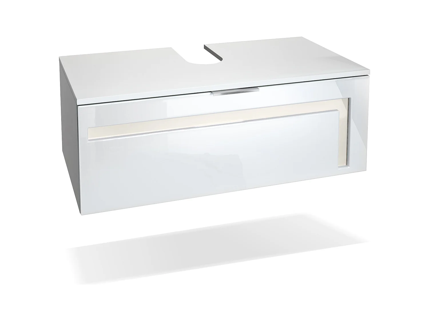 Meuble sous vasque Lavabo Aloha V2, Corps en Blanc mat / Façades en Blanc haute brillance avec un décor en Crème haute brillance