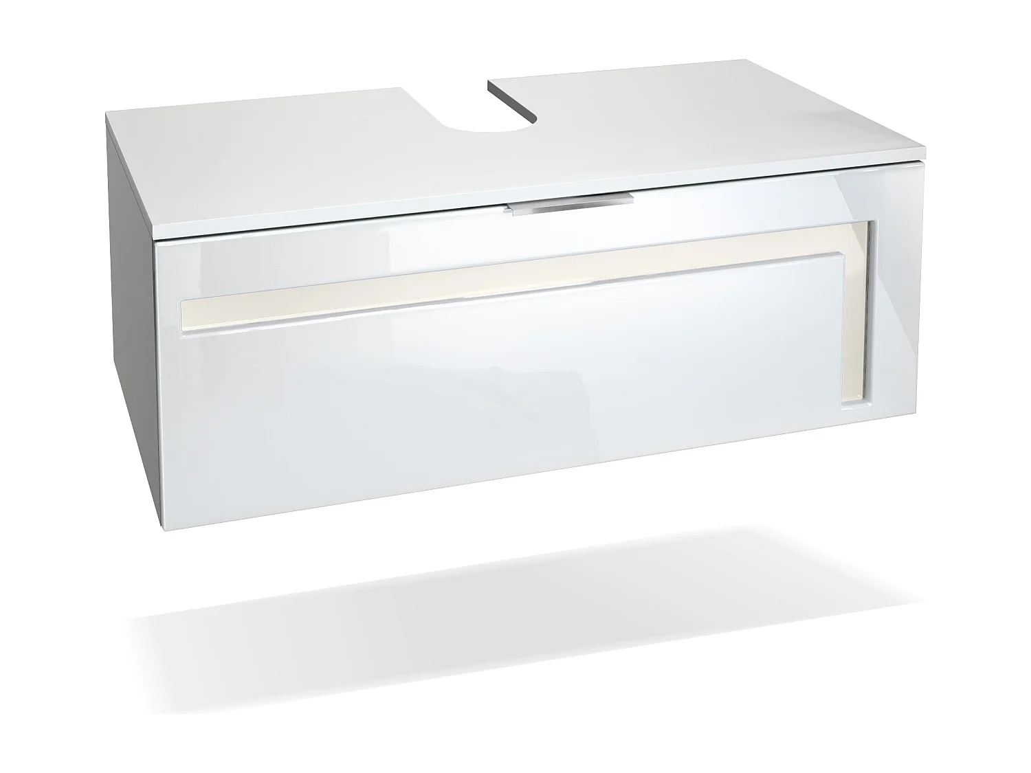 Meuble sous vasque Lavabo Aloha V2, Corps en Blanc mat / Façades en Blanc haute brillance avec un décor en Crème haute brillance