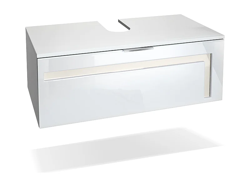 Mueble de baño Aloha V2, Carcasa en blanco mate / Frentes en blanco alto brillo con compensaciones en crema alto brillo