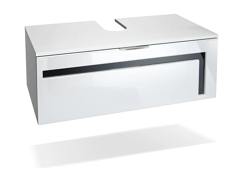 Mobile da bagno Aloha V2, struttura in bianco opaco / frontali in bianco lucido con sfalsature in nero lucido