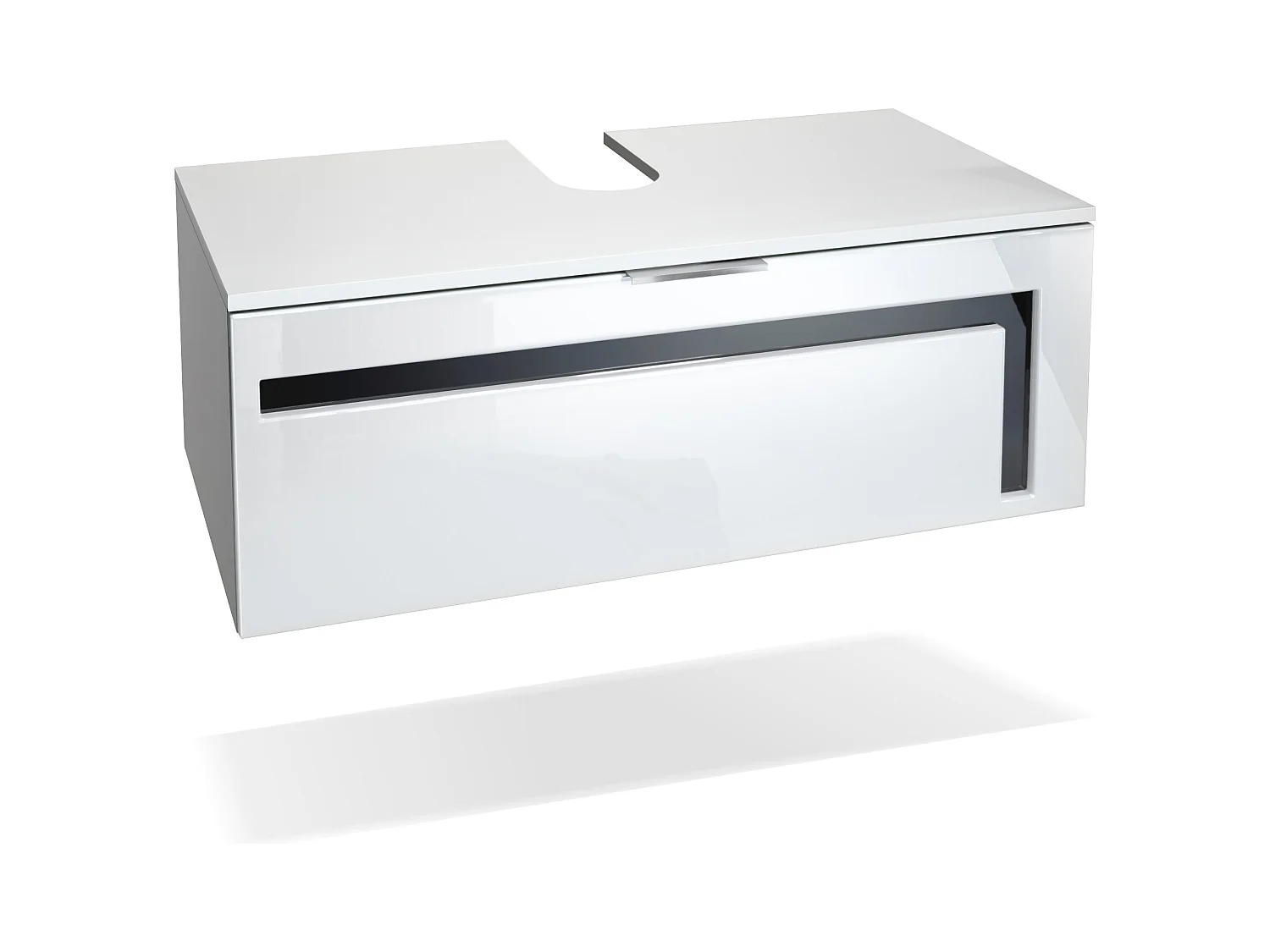 Meuble sous vasque Lavabo Aloha V2, Corps en Blanc mat / Façades en Blanc haute brillance avec un décor en Noir haute brillance