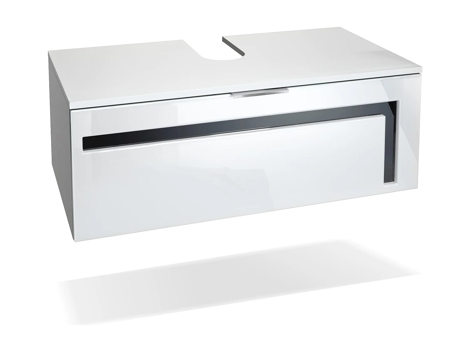 Meuble sous vasque Lavabo Aloha V2, Corps en Blanc mat / Façades en Blanc haute brillance avec un décor en Noir haute brillance