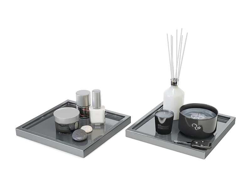 Décoration de table Maya, Plateau rectangulaire décoratif et moderne, Gris haute brillance, 2 pièces (20 x 1,8 x 20 cm)